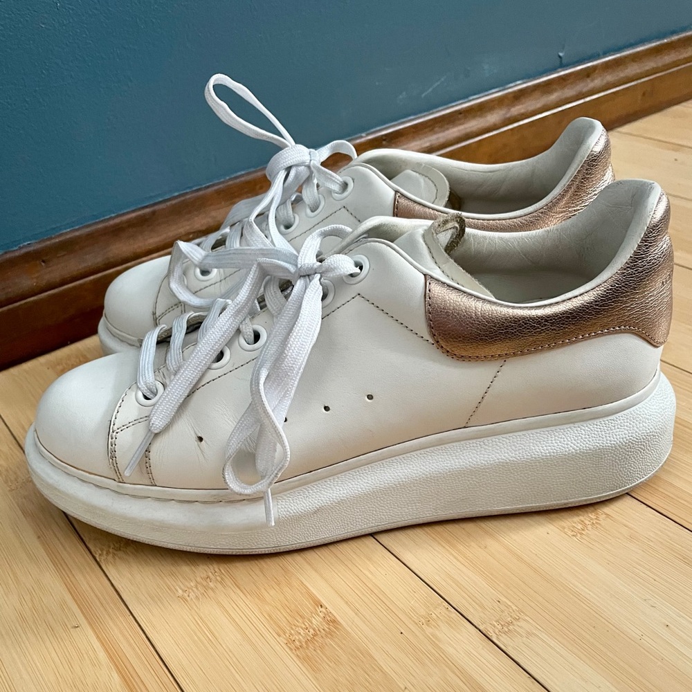 Alexander McQueen white + rose gold Larry sneakers